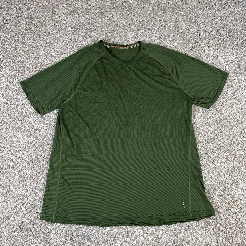 Smartwool Merino Sport 150 Shirt Mens L Green Striped Raglan Hiking Gorpcore
